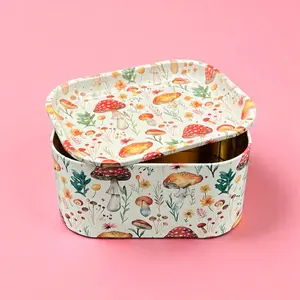 MEE MEE Mushrooms Tin Storage Box, Large Metal Stash Container Kitchen Storage Cute Designs Medicine Organizer