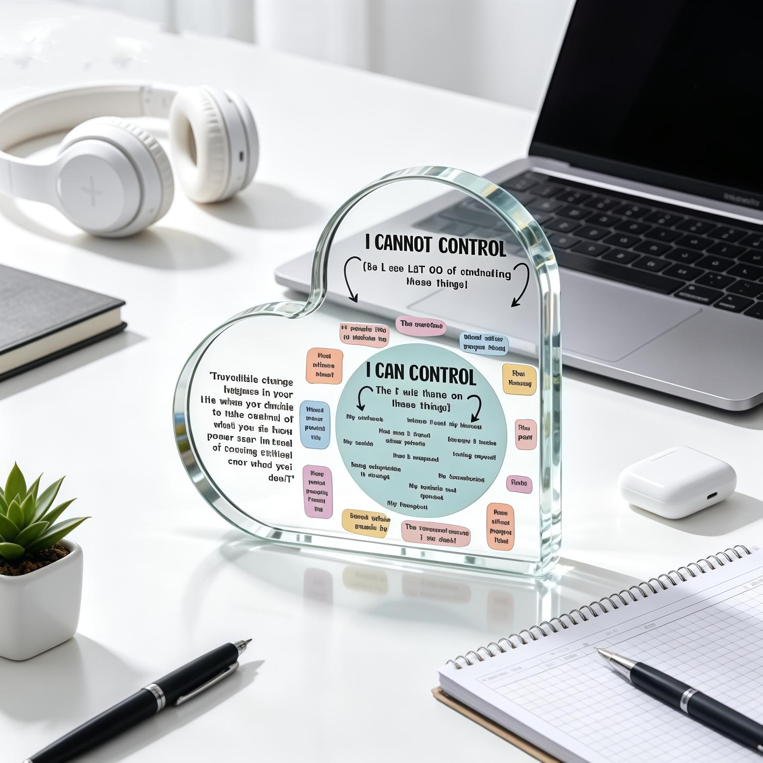 Heart Shaped Acrylic Desk Plaque with Wooden Stand, Mental Health Grounding Quote Table Sign for Self-Care Therapy, Decor Gift for Women Therapists (Christmas), Room Decor