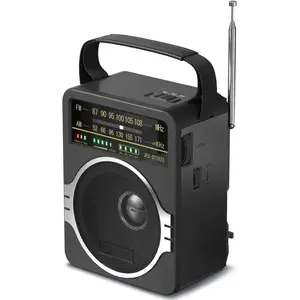 Portable AM FM Radio, Bluetooth 5.0 Radio 5 Watts Loud Speaker,FM Radio Built-in Rechargeable Battery/DC D*4 Cell Battery Operated & AC Power Plug in Wall Radio Black