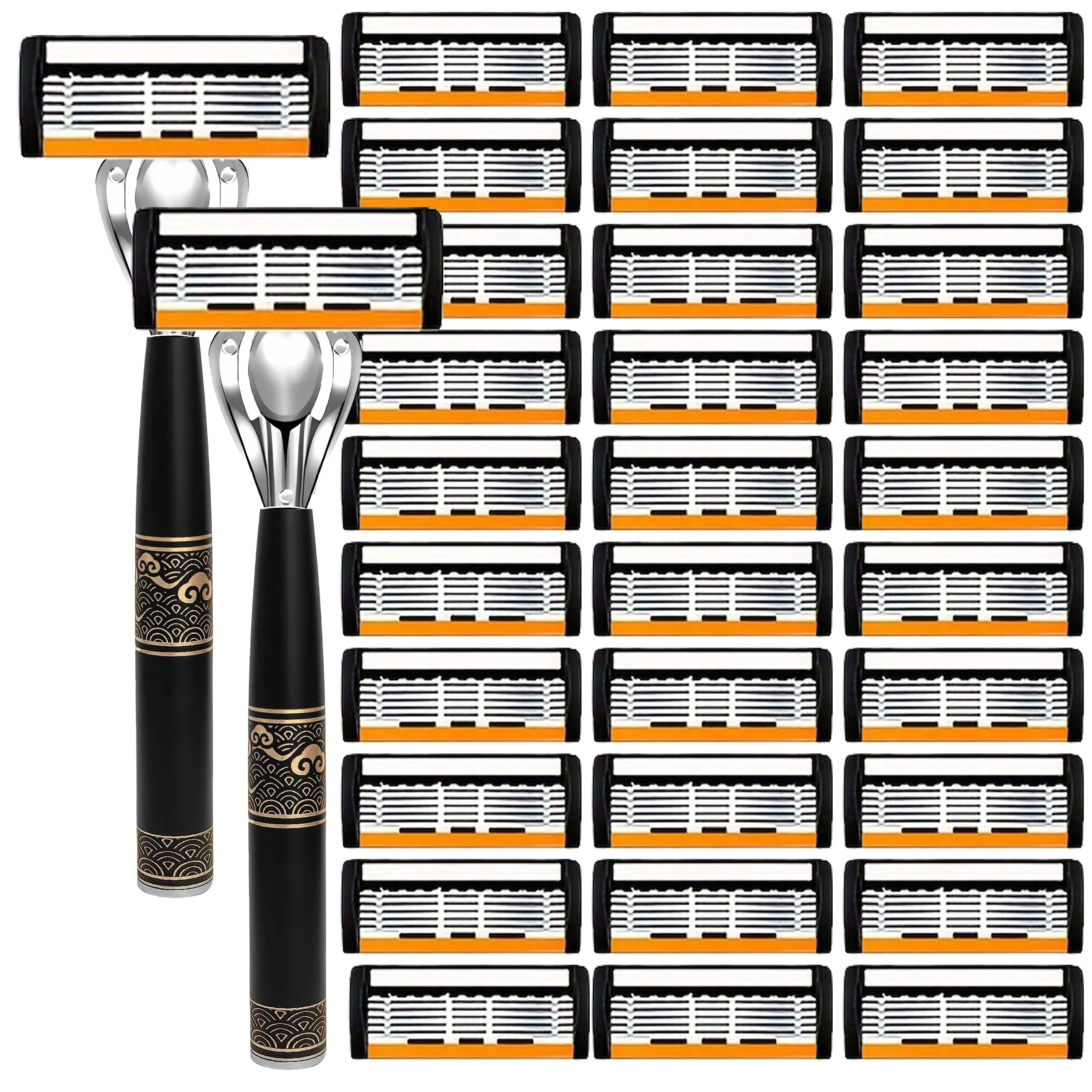 Luxury shaver with 7-layer blades, ergonomic 1/2 handle, 6/12/24/30/36 refillable multiple times, men's smooth and precise beauty kit