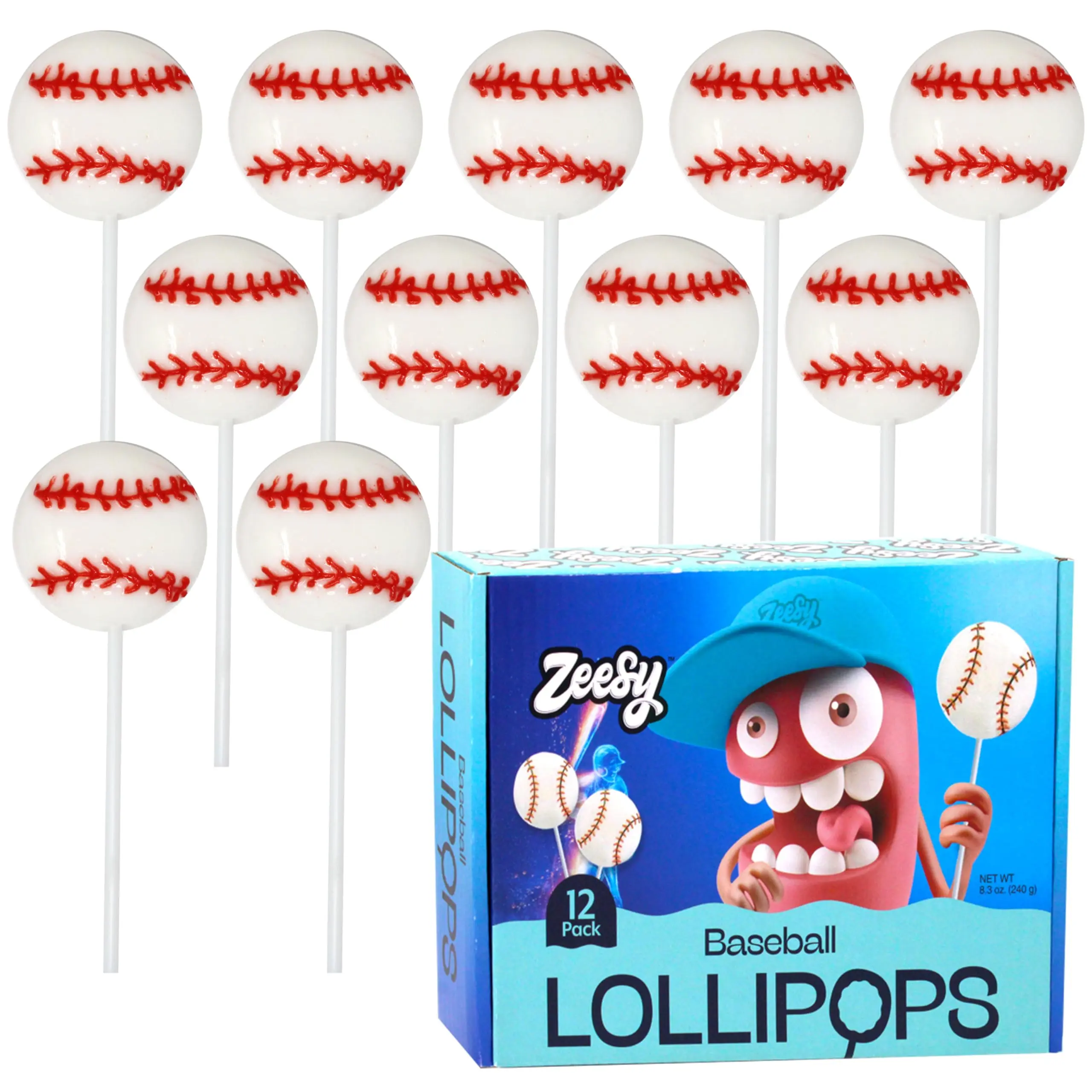 Zeesy Baseball Lollipops - 12 Pack Individually Wrapped Candy Suckers for Parties & Sports Events