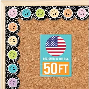 50ft Bulletin Board Borders Trim, Classroom Borders for Bulletin Board Decor, Smiley Back to School Decor for Daycare, Home Office DIY Supplies, Workplace Events Party Decorations