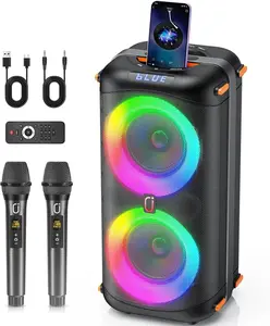 , Portable Bluetooth 5.3 Karaoke Speaker for Home Outdoors, PA System for Adults with Echo Adjustment/LED Lights, Support TV/USB/AUX/T