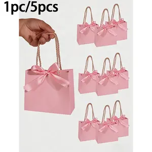 5 Piece Gold Foil Thank You Gift Bags, 5.5x2.4x4.7 Inch, Luxury Small Paper Bags, Party Favor Bags, Birthday Candy Storage, Holiday Gifts