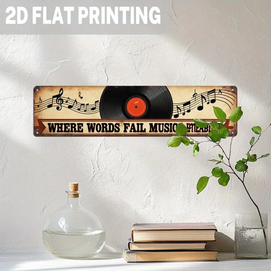 Rustic Iron-Metal 2D Wall Sign - Vintage Musical Notes Decorative Plaque for Man Cave, Music Room Home Decor
