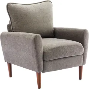 Modern Wide Single Fabric Accent Chair with Cushioned Seat & Wooden Legs, Mid-Century Leisure Sofa with Padded Backrest & Curved Armrests, Breathable Textured Upholstery & Sturdy Tapered Wood Legs, Ideal for Reading