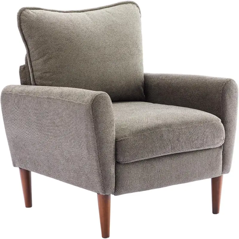 Cozy Reading Chair - Retro Single Fabric Accent Chair, Wide Cushioned Seat, Padded Backrest, Curved Armrests, Breathable Textured Upholstery, Sturdy Tapered Wood Legs, Mid-Century Office Furniture for Home Office