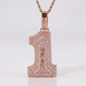 [ICE HUE] Custom 0-9 Number Pendant Necklace with 6 Letters DIY, 18K Gold Vacuum Plated Iced Out Bling 5A+ Sri Lanka Zircon, Hip Hop Personalized Jewelry Gift for Men Women(Please note if you need DIY letters)