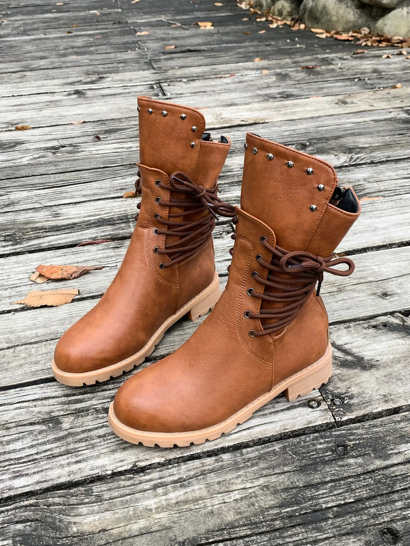 Women's Comfortable Lace-Up Vintage Soul Boots, Large Size Winter Round Toe French Low Heel Boots, Stylish Women's Footwear, Winter Booties