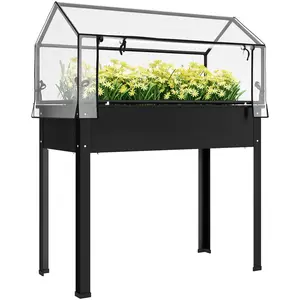 Outsunny Raised Garden Bed with Flip-Up Greenhouse Cover, Elevated Planter Box with Legs and Drainage Hole for Vegetables Flowers Herbs, 39.4" x 18.9" x 48.8", Black