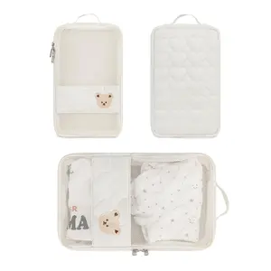 Cute Bear Embroidery Baby Diaper Bag, Waterproof Diaper Storage Bag, Portable Diaper Organizer Bag, Travel Essentials for Baby, Travel Diaper Tote