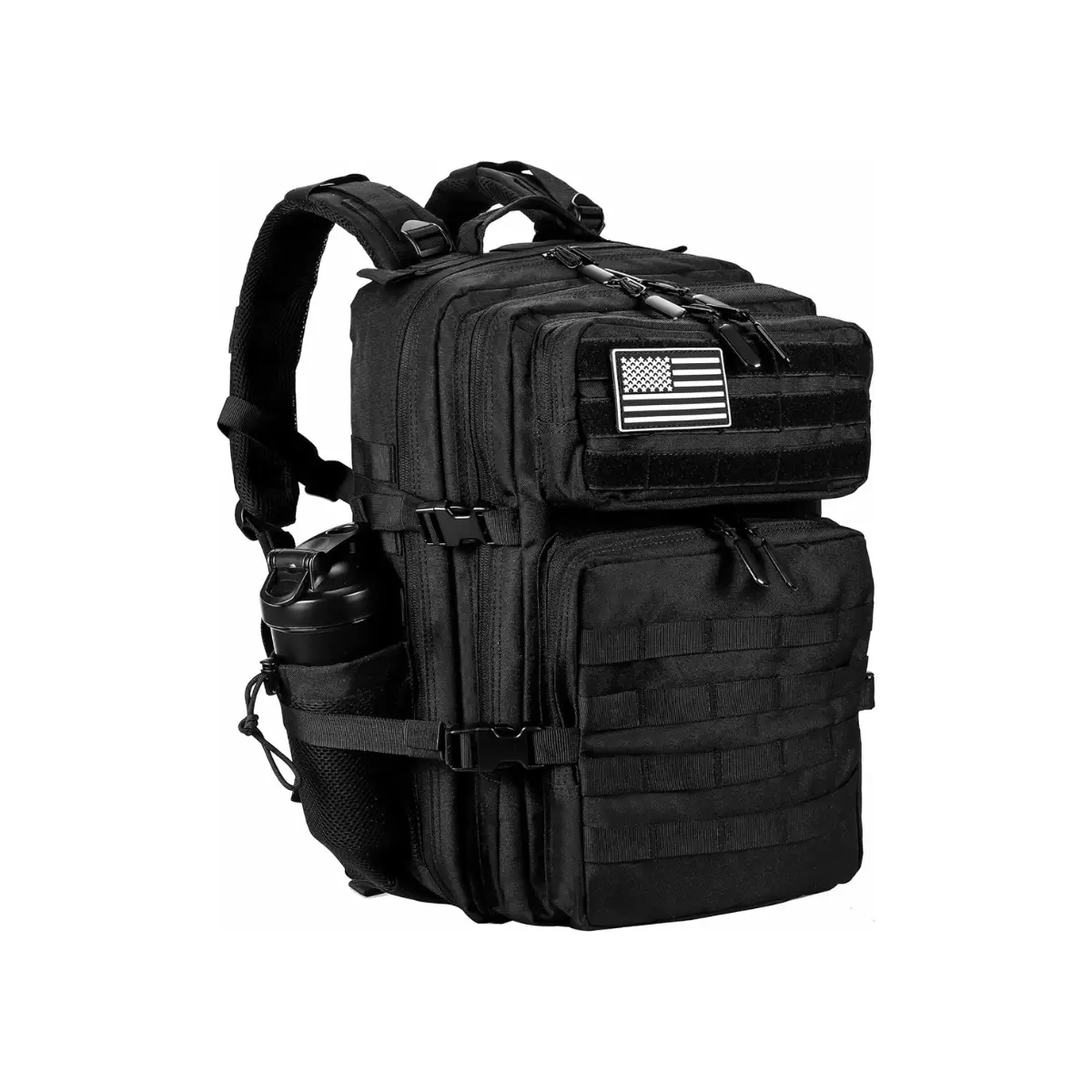 LHI 45L Military Tactical Backpack for Men, Women - Army 3-Day Assault Rucksack with MOLLE System, Large Functional Bag - Black