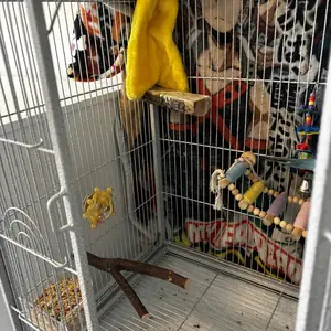 Segawe 53" Rolling Bird Cage Large Wrought Iron Cage Lovebird House with Rolling Stand White