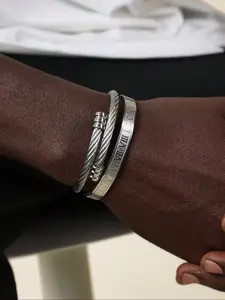 Men's Stainless Steel Silver Color Roman Numeral Bracelet Set, Cute Style, Perfect for Daily Wear & Holiday Gifts, Stackable Bracelets
