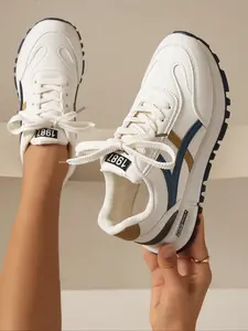 Women's Fashion Letter Label Decor Lace up Low Top Trendy Walking Sneaker, Casual Comfortable Sports Shoes for Daily Wear, Breathable Non-slip Walking Shoes