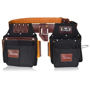 TRUTUCH Black Nylon and Leather Tool Belt with 24 Pockets for Carpenters and Electricians