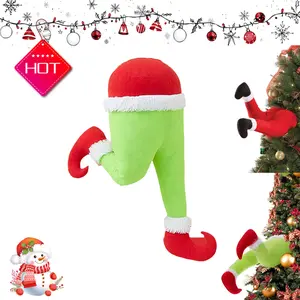 Christmas Elf Body Tree DecorationsGreen Legs for Christmas Tree Toppers,Stole Christmas Elf Pose-able Plush Arms Stuck Tree Topper Garland Ornaments