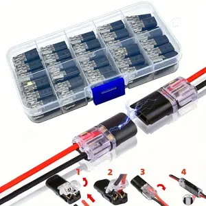 12pcs/60pcs Double Wire Insertion Connector, 2-Pin 2-Port, PVC Insulation, Copper Contact Material, Quick Connect Terminal, No Charge Power Mode, with Locking Buckle, for LED Wire Connection Car and Home Use