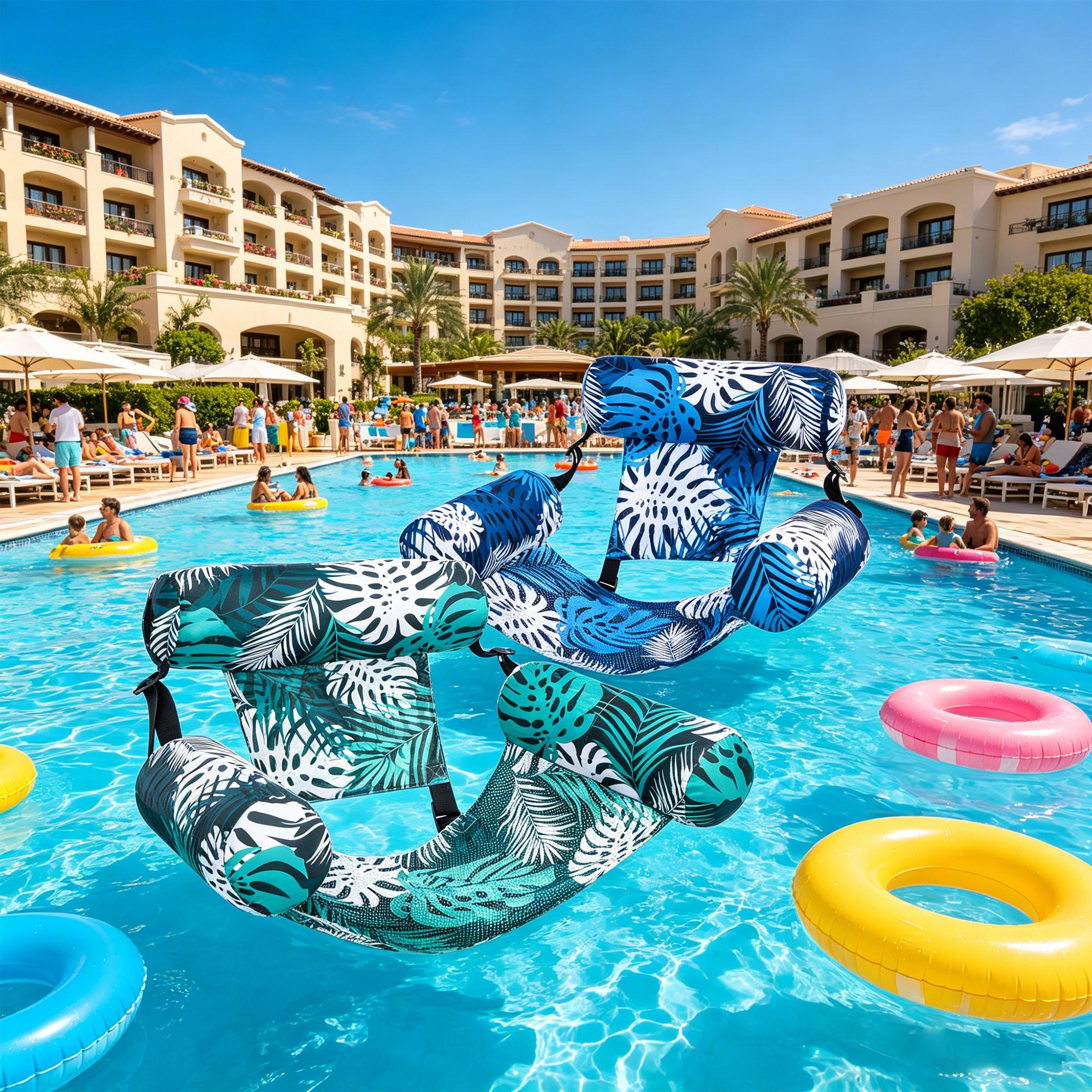 Tropical Print Water Hammock Pool Float Chair for Adults, Comfort Floating Lounger with Mesh Seat, Padded Headrest & Armrests, Foldable Pool Lake Beach Floating Seat for Summer Fun