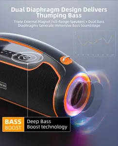 Portable Bluetooth Speakers 200W Peak Sound Deep Bass IP65 Waterproof Outdoor w 2 Subwoofer Tweeter DSP Bass Boost Fast Charging TWS TF USB AUX 24H Playtime Audio