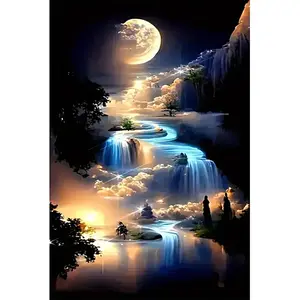 DIY Acrylic Painting Kit, Canvas Oil Art Moon Scene, 40x60cm DIY Painting Supplies for Home Wall Decor
