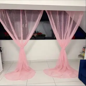 1/2/4-piece set, romantic pink pearl-embroidered tulle, suitable for decorating romantic wedding ceremony venues, including arches, dressing tables, bridal veils, bridal bouquets, and table runners. Perfect for spring outdoor weddings and Valentine's Day.