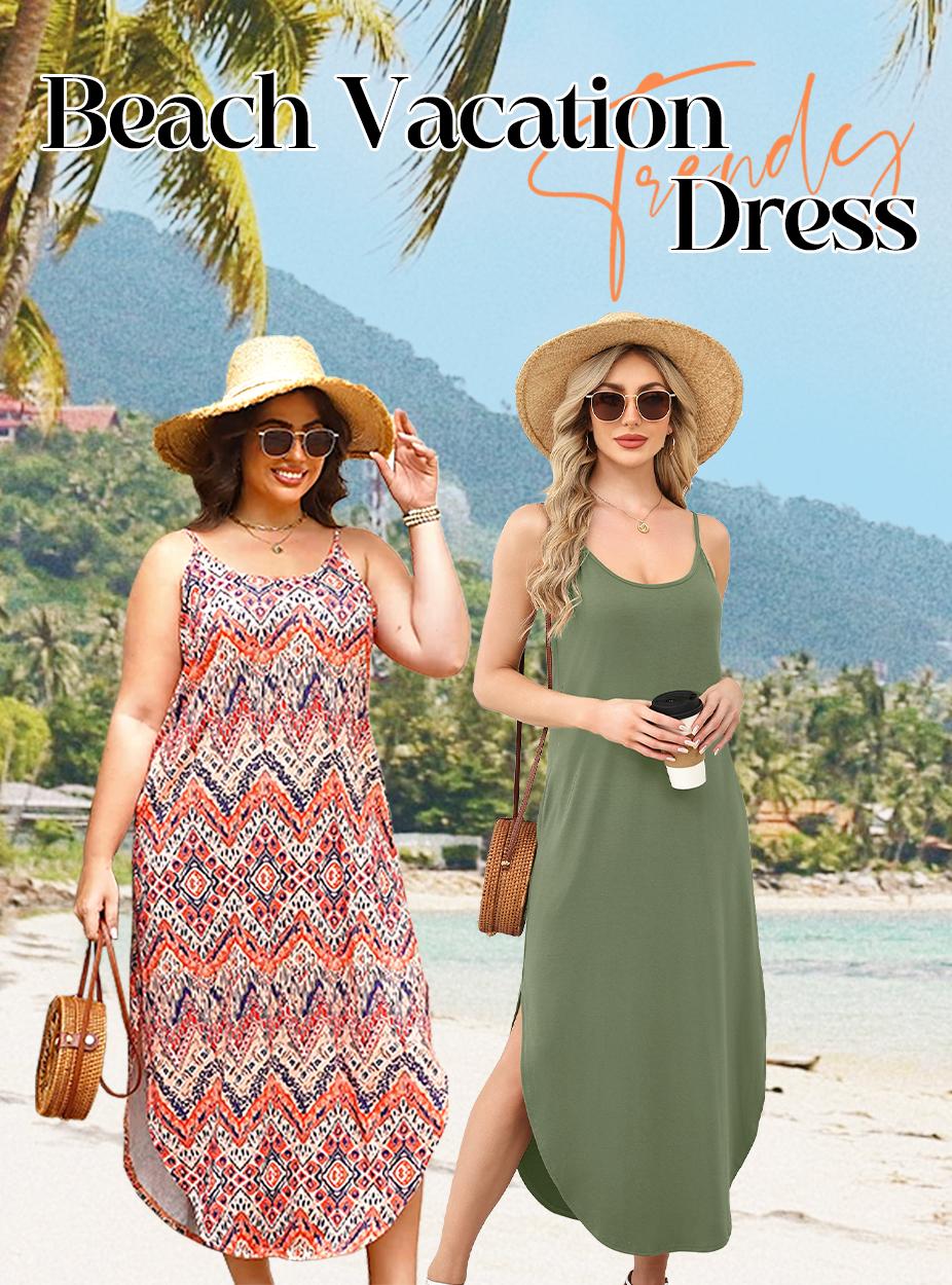 OFEEFAN Women's Maxi Dresses for Women Casual Long Summer Sun Dresses 2026 Spaghetti Strap Hawaiian Vacation Outfits for Women