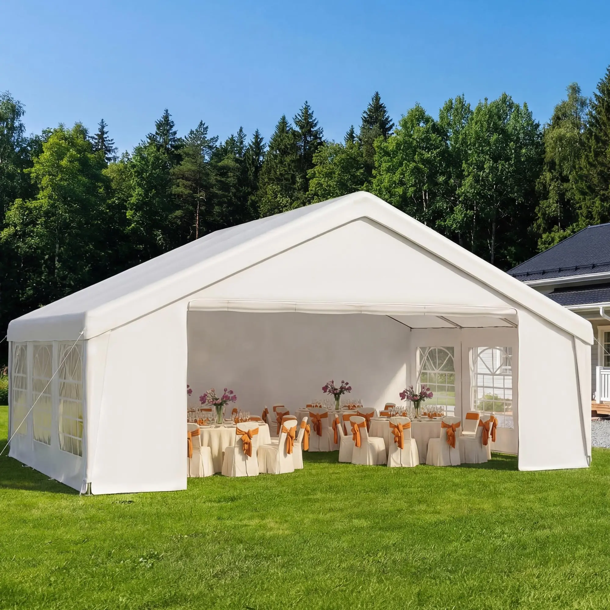 Aoxun Heavy-Duty Steel Frame Patio Canopy Party Tent, 32x16 FT/40x20 FT with Sturdy Base, Waterproof Material, Removable Sidewalls & Roll-Up Door, for Weddings, BBQ (3-Package Shipping, White),campingessentials,outdoorfurnitureset,campinggear
