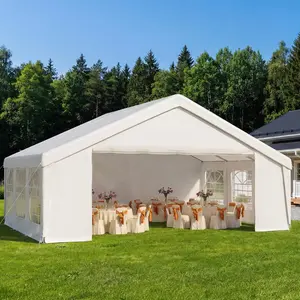Aoxun Heavy-Duty Steel Frame Party Tent Canopy, 32X16 FT/40X20FT Patio Canopy with Sturdy Base, Waterproof Material, Removable Sidewalls & Roll-Up Door, for Weddings, BBQ (3 Packages Shipping, White)