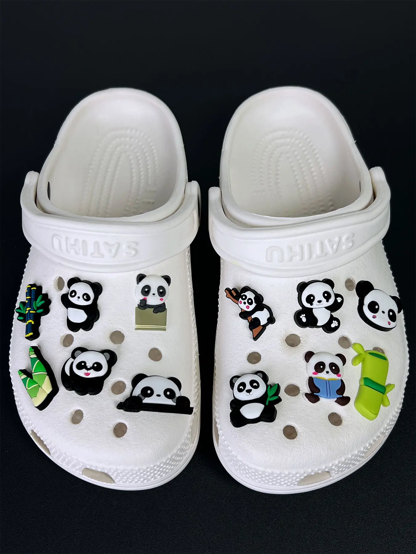 12-Piece Cute Panda Cartoon Shoe Decoration Clips, High-Quality DIY Shoe Accessories, Perfect Gift, Adorable Design, Panda Theme, Shoe Decoration Charms