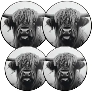 Gas Stove Cover Stove Plate Electric Oven Set, 4 Piece Set (cute Highland Cow Design), Round 8/10 Inches, Kitchen Accessories
