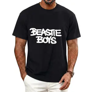 Men's Black and White Graphic Beastie Logo T Shirt Casual Streetwear Tee with Short Sleeves and Regular Fit