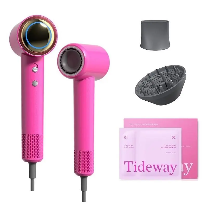 Tideway Aura Plasma 110k RPM High-Speed Hair Dryer (w/ Diffuser) + 5D Hyaluronic Acid Steam Hair Mask (3 PCS) Bargain Combo Set, Hot/Cold Settings for Damage Care