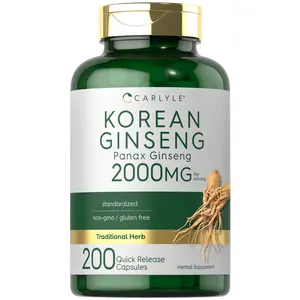 Carlyle Korean Ginseng Extract Capsules 2000 mg | 200 Capsules | Non-GMO and Gluten Free Formula | Standardized Panax Ginseng Supplement
