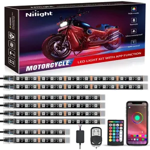Nilight 8PCS Motorcycle RGB Led Light Kit Waterproof Multi Color Atmosphere Neon Accent Light APP and Remote Control Underbody Light Strips carinterior light interior lighting carcover light vision a interior ledlights custom led sea light