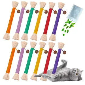 12Pcs Bent Cat Rope Toy, Pet Chew Toys, Interactive Tease Toys for Cats and Kittens, Bite-Proof Playthings, Cotton Rope Kitten Toys Dental Care Stress Relief Pet Supplies