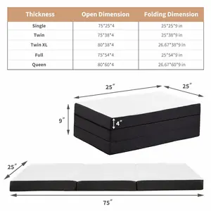 MCQ Tri-Fold Memory Foam Mattress, Versatile Portable & Foldable Bed with Washable Cover for Camping, Guest Room,White, 3Inch/4Inch