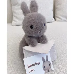 Messenger Rabbit Plush Toy, Envelope Gray Little Rabbit Doll, Fluffy Cute Rabbit Companion Doll Gift