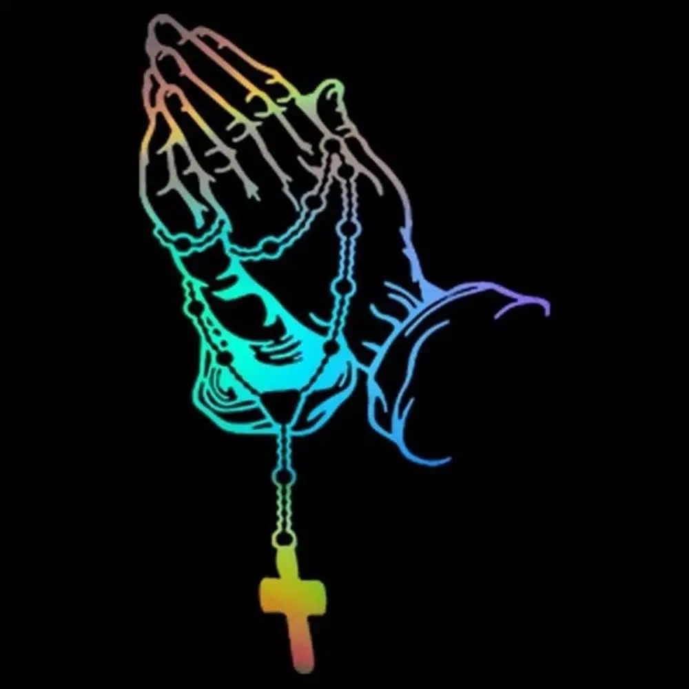 Road Premium  Decals - Praying Hands & Rosary Sticker - , , Computer, Wall, Any Clean Smooth Surface - Vinyl  for Bumper Stickers, Easy Application (Color 10in)