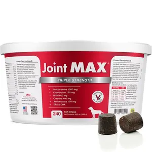 Joint MAX TS Triple Strength Supplement for Dogs Hip Dysplasia & Arthritis Relief 240 Soft Chews with Glucosamine Chondroitin Omega-3 Creatine EPA DHA & Turmeric