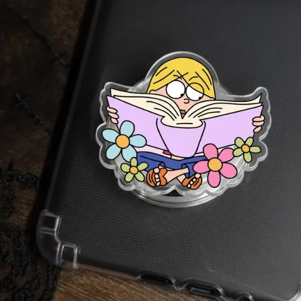 Girl Loves Reading Book Phone Grip, Bookish Kinlde Accessories, Gift For Book Lover pop socket sticky magnetic mount Wireless Foldable Mag-Safe Holder
