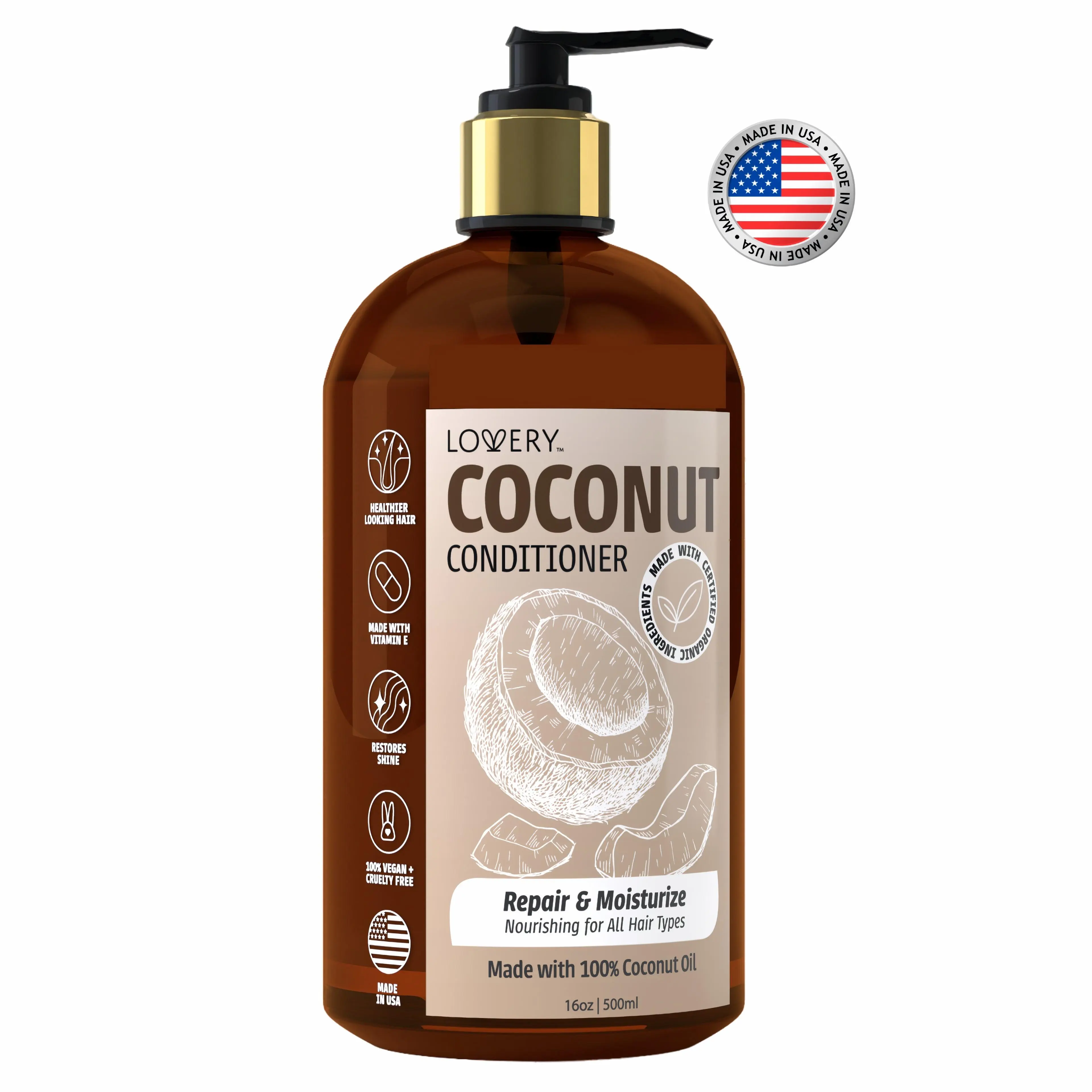 Coconut Conditioner - 16oz Organic Hair Care Made in USA