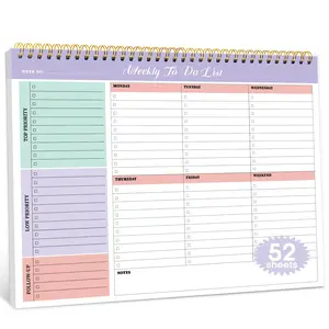 Weekly To-Do List Notebook Planner, 52 Undated Sheets, 8.5in×11in Desk Organizer - Office Stationery Supplies for Work, Home
