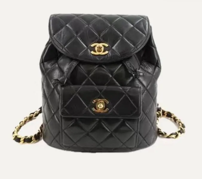 Pre-owned CHANEL Black & Gold "Duma" Flap Backpack (2600152) Excellent Condition, Chic Elegant Pre Loved Designer Backpacks