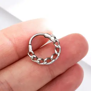 OUFER BODY JEWELRY 316L Stainless Steel 16G Segmented Chain-Style Hinged Clicker - High Quality Unisex Septum Nose Piercing Hoop (10mm Inner Diameter) for Daith, Helix, High Quality Jewelry