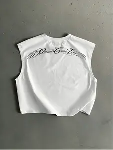 1-Piece Men's "Dreams Come True" Script Print Cropped Tank Top, White Sleeveless Casual Vest, Muscle Singlet For Daily Streetwear And Outings