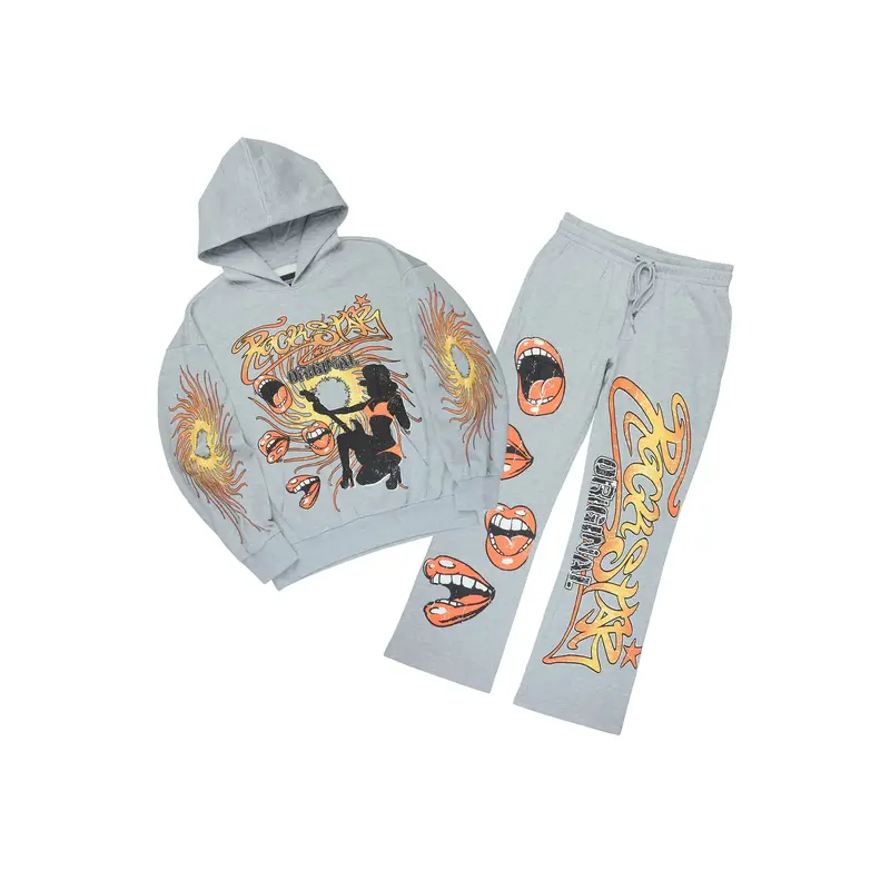 Rock n Roll Heather Grey Hoodie/Baggy Pant Track Set