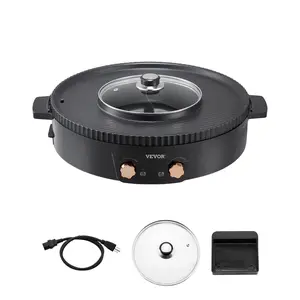 【FathersDayGift】 VEVOR 2-in-1 Electric Smokeless Grill and Hot Pot - 1800W Korean BBQ Shabu Shabu Hotpot with Dual Controls, Non-Stick Pan, Smokeless Heat, Oil Box Set, Separate Temperature Adjustment for Family Dining (2-8 People)