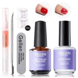 Gellen Pro Gel Polish Remover Kit - Quick & Easy Gel Nail Polish Remover with Peel-Off Liquid Laex Tape and Cuticle Oil