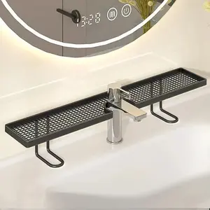 Bathroom No-Drill Faucet Shelf, Washbasin Storage Shelf, Hollow-Out Draining Light Luxury Ironwork Shelf, Space-Saving Bathroom Organizer